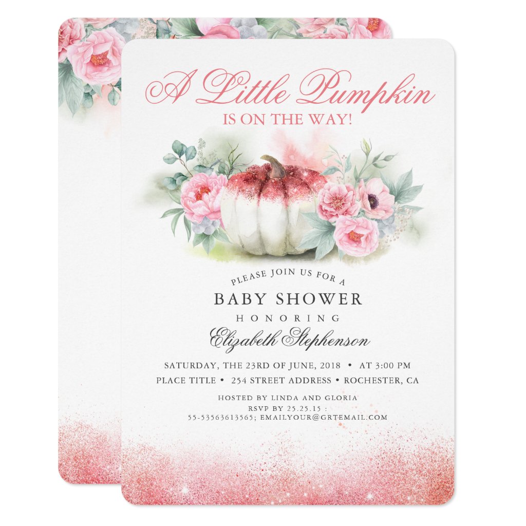 rose gold and pink baby shower invitations