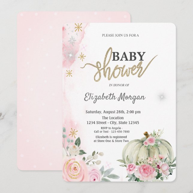  Pumpkin Roses Polka Dots,Snowflakes Baby Shower  Invitation (Front/Back)
