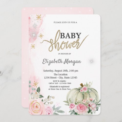  Pumpkin Roses Polka DotsSnowflakes Baby Shower  Invitation