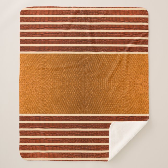 Pumpkin & Rust Exotic Faux Snake Leather Line Art Sherpa Blanket (Front)