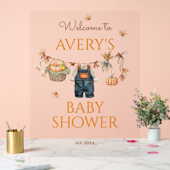 Pumpkin Rustic Baby Clothestline Fall Baby Shower Acrylic Sign (Wedding)
