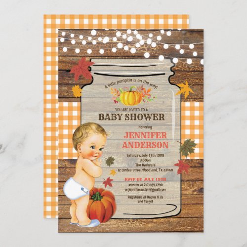 Pumpkin rustic baby shower invitation fall