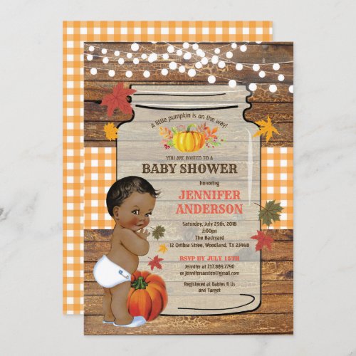 Pumpkin rustic baby shower invitation vintage