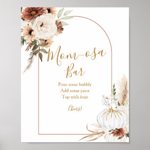 Pumpkin Rustic Boho Fall In Love Mom-osa Bar Poster