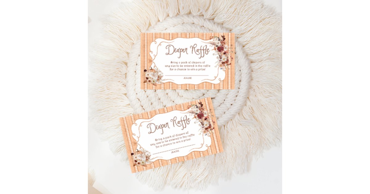 Pumpkin Rustic Boho Floral Diaper Raffle Tickets Enclosure Card | Zazzle