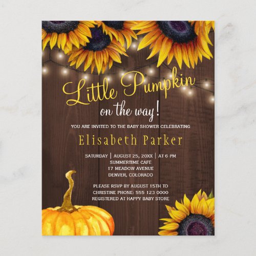 Pumpkin rustic budget baby shower invitation
