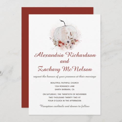 Pumpkin Rustic Elegant Blush Burgundy Watercolor Invitation