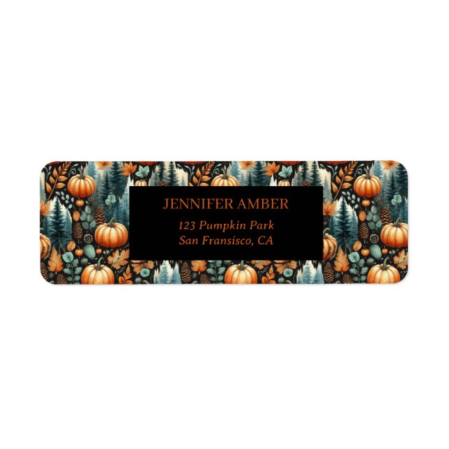 Pumpkin Rustic Fall & Autumn Leaves Seasonal Mail Label (Front)