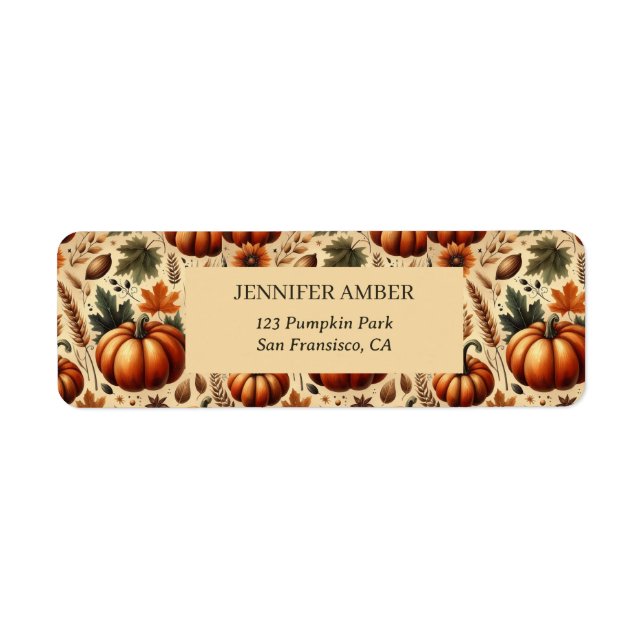 Pumpkin Rustic Fall & Autumn Leaves Seasonal Mail Label (Front)