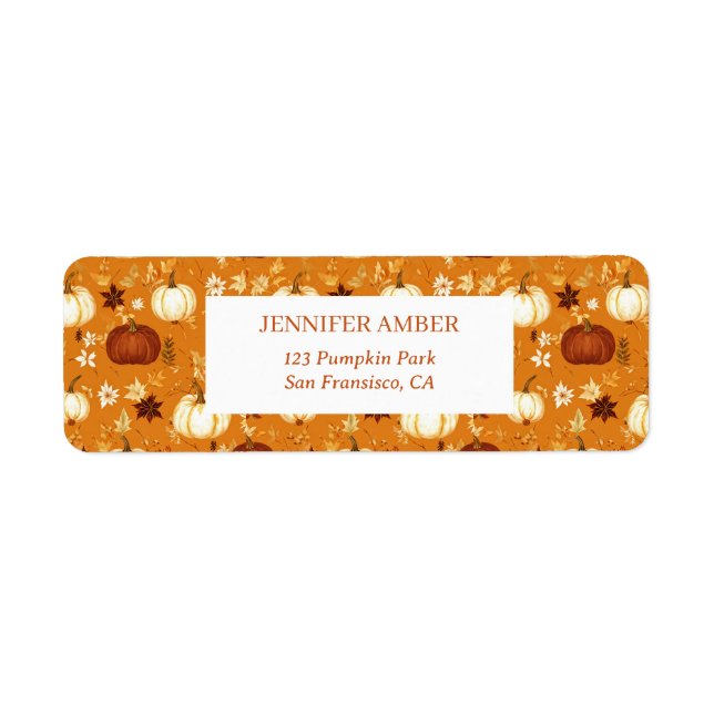 Pumpkin Rustic Fall & Autumn Leaves Seasonal Mail Label (Front)