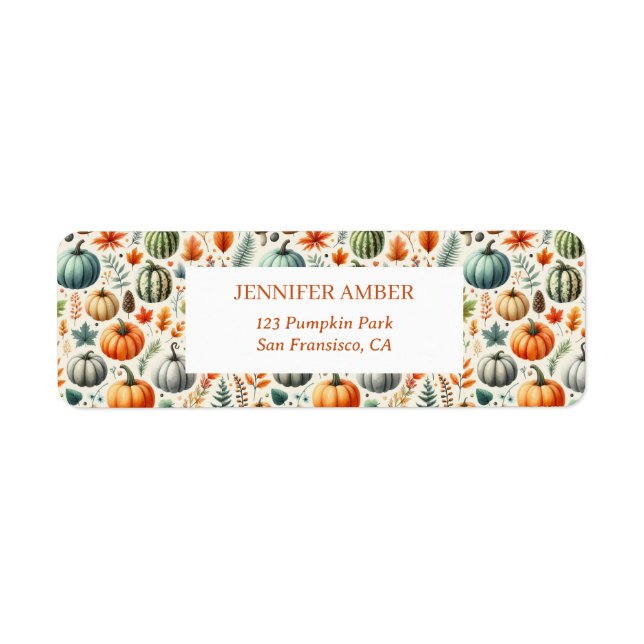 Pumpkin Rustic Fall & Autumn Leaves Seasonal Mail Label (Front)