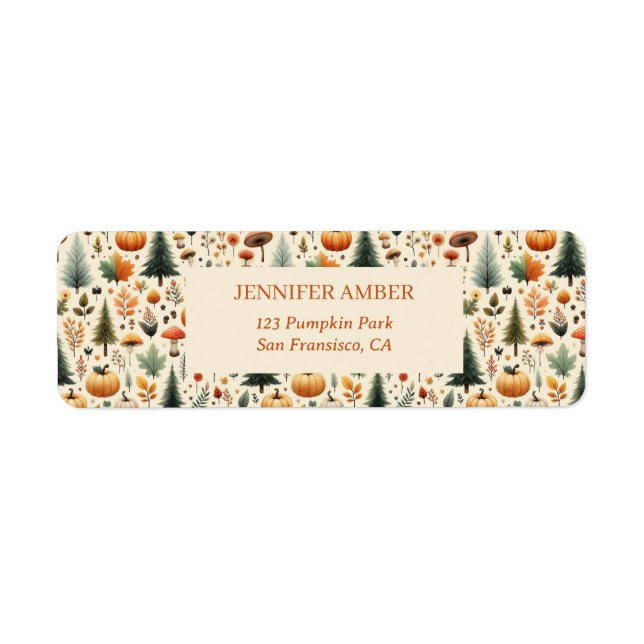 Pumpkin Rustic Fall & Autumn Leaves Seasonal Mail Label (Front)