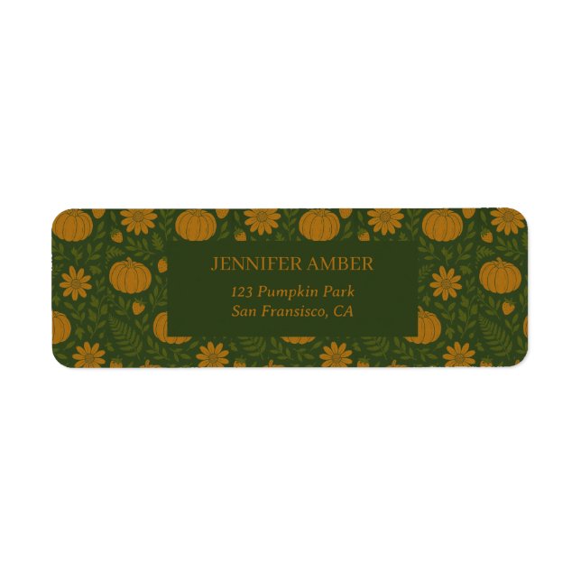 Pumpkin Rustic Fall & Autumn Leaves Seasonal Mail Label (Front)