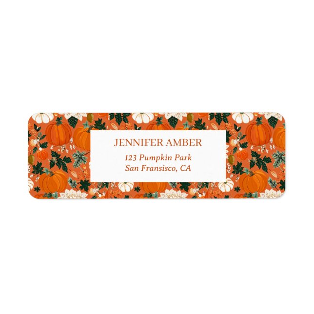 Pumpkin Rustic Fall & Autumn Leaves Seasonal Mail Label (Front)