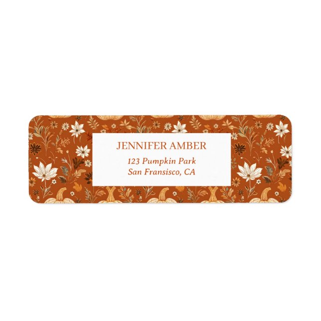Pumpkin Rustic Fall & Autumn Leaves Seasonal Mail Label (Front)