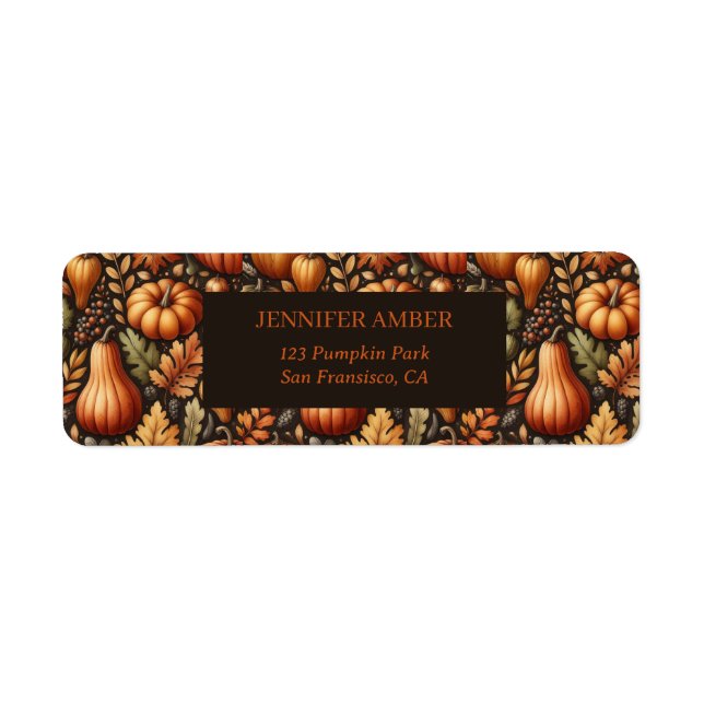 Pumpkin Rustic Fall & Autumn Leaves Seasonal Mail Label (Front)