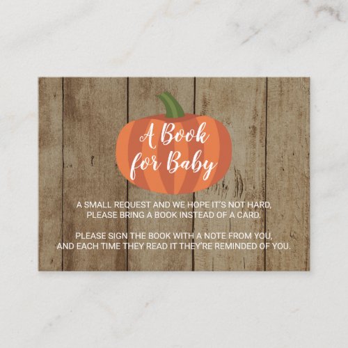 Pumpkin Rustic Fall Baby Shower Book Request Enclosure Card