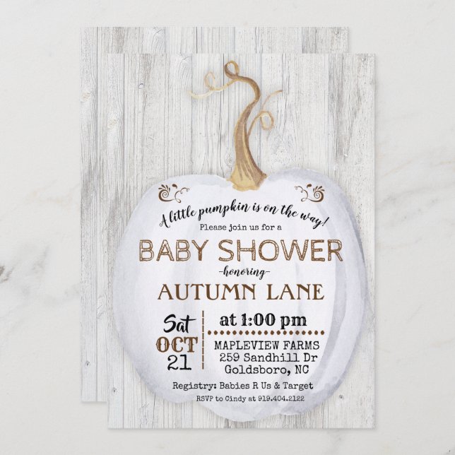 Pumpkin Rustic Fall Baby Shower Invitation (Front/Back)