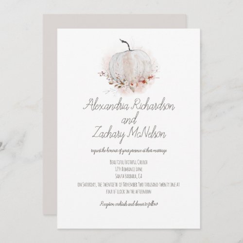 Pumpkin Rustic Fall Watercolor Wedding Invitation