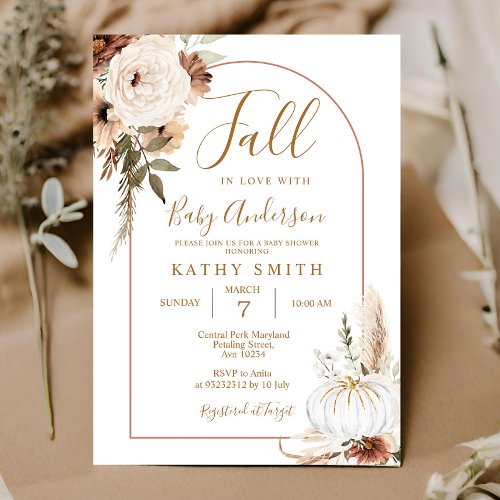 Pumpkin Rustic Floral Boho Arch Fall In love Baby  Invitation