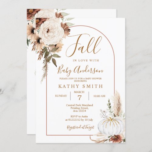 Pumpkin Rustic Floral Boho Arch Fall In love Baby  Invitation