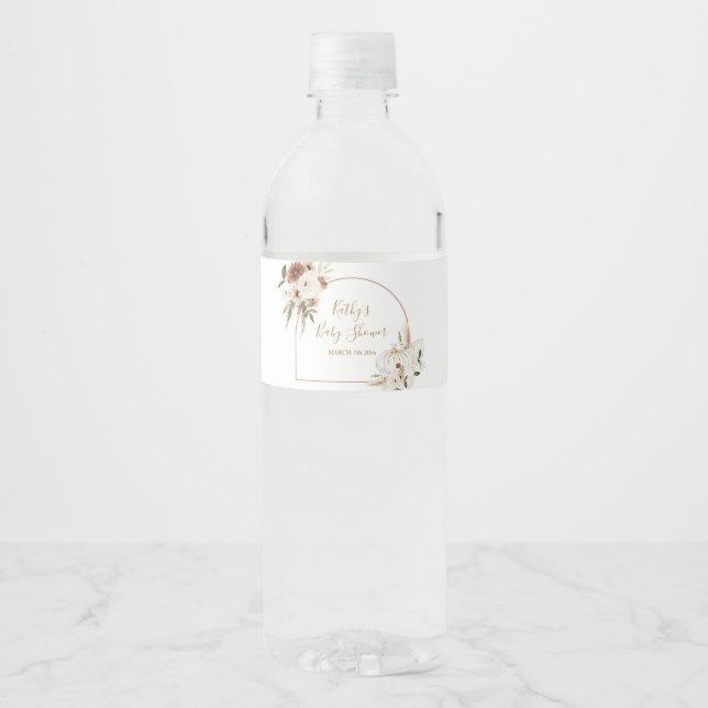 Pumpkin Rustic Floral Boho Arch Fall In love Water Bottle Label (Front)