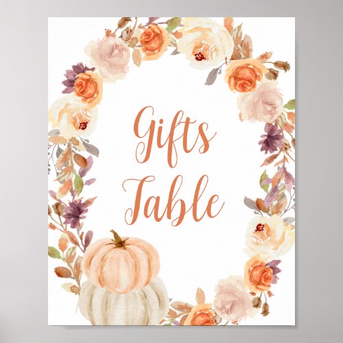 Pumpkin Rustic Floral Gifts Table Sign