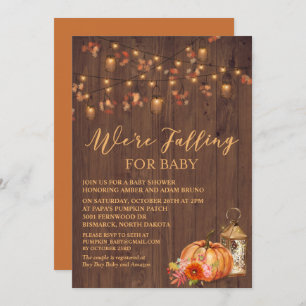 Pumpkin Rustic Leaves Wood Baby Shower Invitation