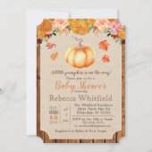 Pumpkin Rustic Leaves Wood Baby Shower Invitation (Front)