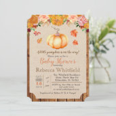 Pumpkin Rustic Leaves Wood Baby Shower Invitation (Standing Front)