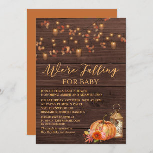 Pumpkin Rustic Leaves Wood Baby Shower Invitation