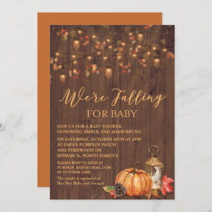 Pumpkin Rustic Leaves Wood Baby Shower Invitation