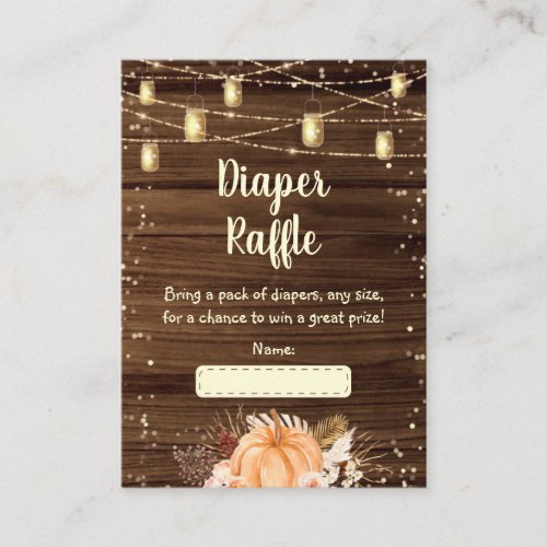 Pumpkin Rustic String Lights Baby Diaper Raffle Enclosure Card