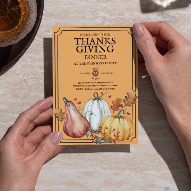 Pumpkin Rustic Thanksgiving Dinner Fall Watercolor Invitation (Pumpkin Rustic Thanksgiving Dinner Fall Watercolor Invitation)