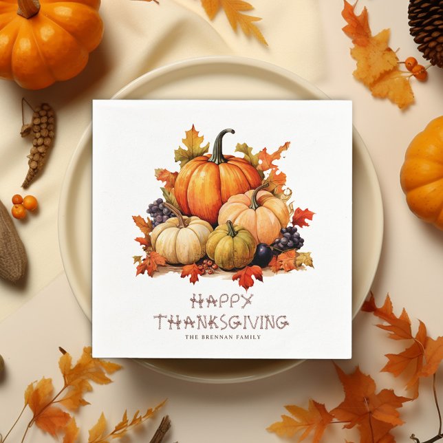 Pumpkin Rustic Thanksgiving Dinner Friendsgiving Napkins (Pumpkin Thanksgiving Dinner Napkins)