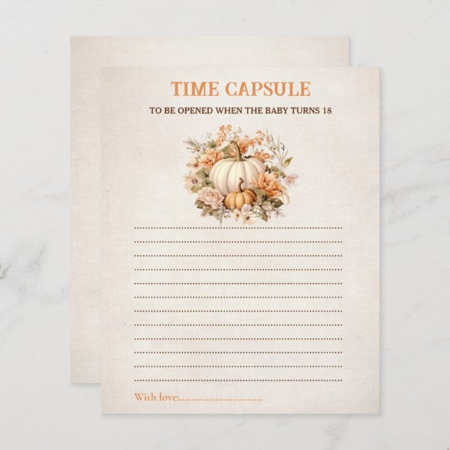 Pumpkin Rustic Time Capsule Card Fall Baby Shower (Front/Back)