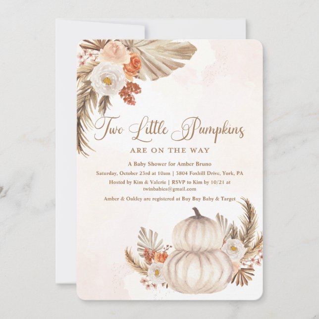 Pumpkin Rustic Twin Baby Shower Invitation (Front)