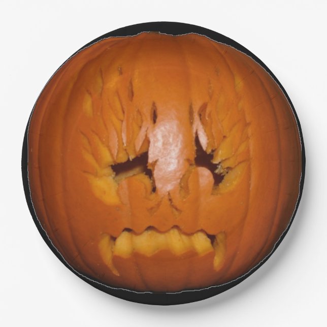 Pumpkin, Sad Flames Paper Plates (Front)