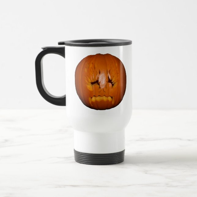 Pumpkin, Sad Flames Travel Mug (Left)