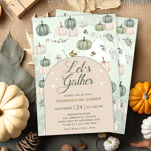 Pumpkin Sage Autumn Leaves Thanksgiving  Invitation