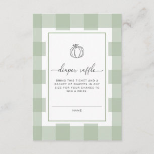 Pumpkin Sage Green Gingham Diaper Raffle Ticket Enclosure Card