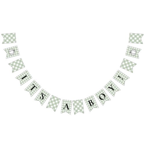 Pumpkin Sage Green Gingham Its A Boy Baby Shower Bunting Flags