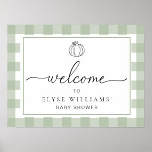 Pumpkin Sage Green Gingham Welcome Poster