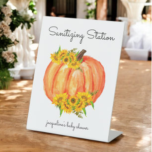 Pumpkin Sanitizing Station Orange White Pedestal Sign