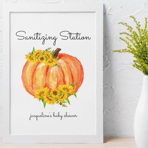 Pumpkin Sanitizing Station Orange White Poster