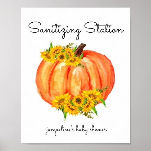Pumpkin Sanitizing Station Orange White Poster
