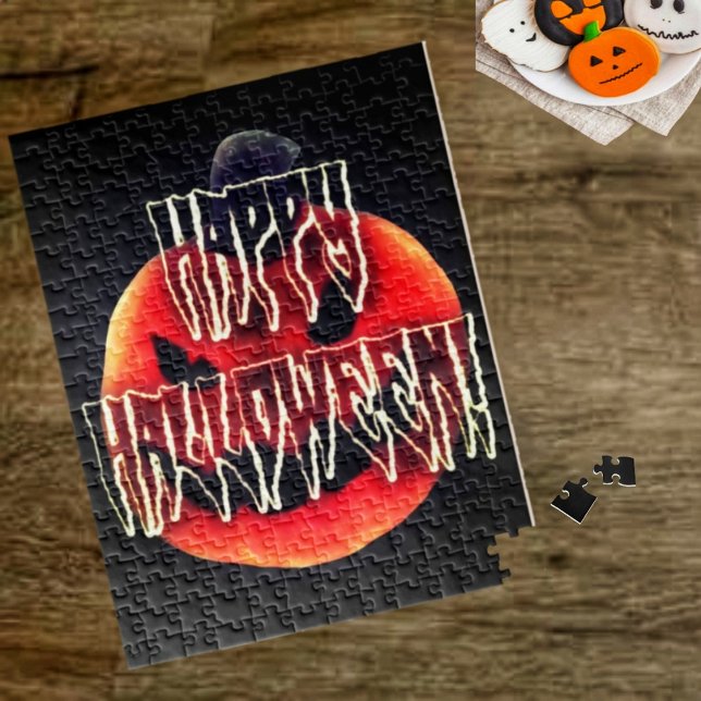 Pumpkin Scare-Wht Jigsaw Puzzle (Find a spooky, jigsaw puzzle to work on, while you wait on trick or treaters!)