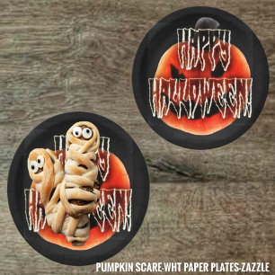 Pumpkin Scare-Wht Paper Plates
