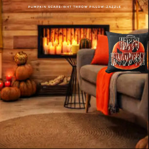 Pumpkin Scare-Wht Throw Pillow