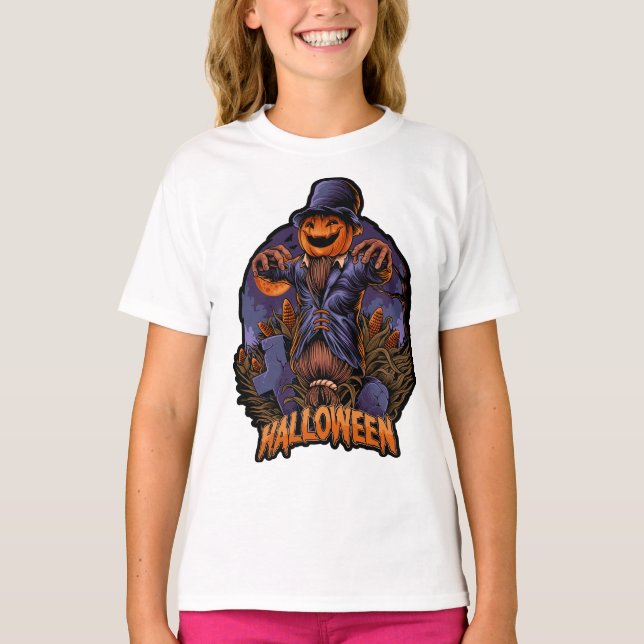 Pumpkin Scarecrow Halloween T-Shirt (Front)